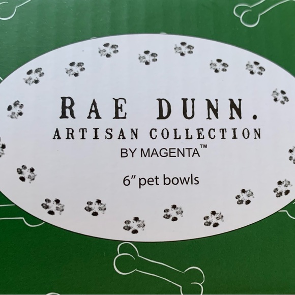 RAE DUNN deep green ceramic 6” pet bowls w/gold lettering NIB NWT - Picture 2 of 10